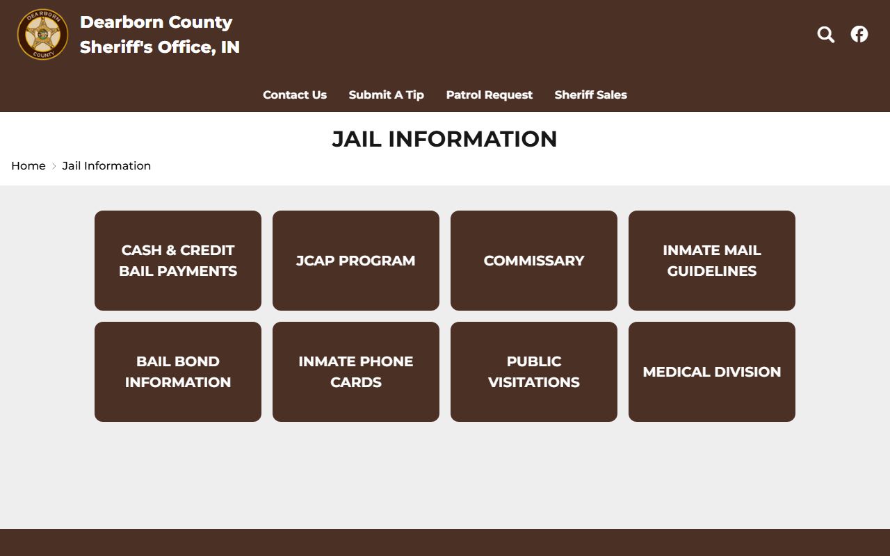 Dearborn County Law Enforcement Center jail information hub for mail commissary bail and visitation